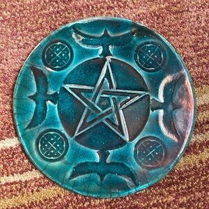Ceramic altar tile Raven Celtic pentacle raku pottery witchy